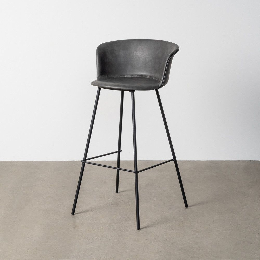 Taburete alto Parma Marrón con patas metálicas negras 44,5 x 93,5 x 48,5 cm