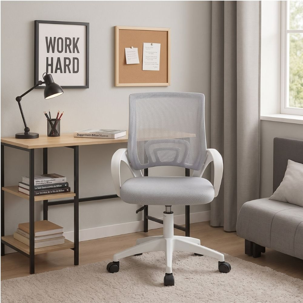 Silla de oficina ergonómica elevable Evora tejido 3D blanco estructura blanca 53x88x46 cm