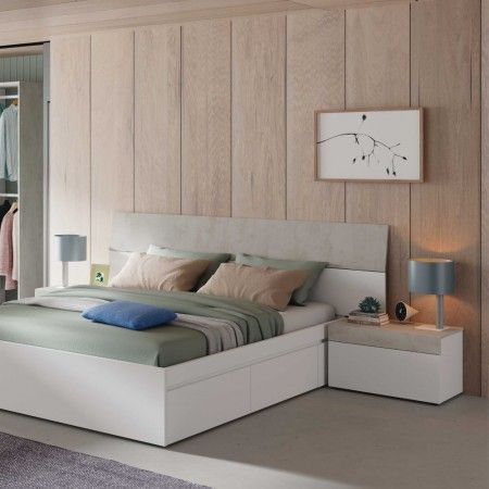 Cabecero con dos mesitas Tekkan, blanco cemento 276 x 94 x 40 cm
