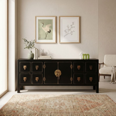 Mueble TV Oriental Negro y Oro - 130 x 50,5 x 24 cm