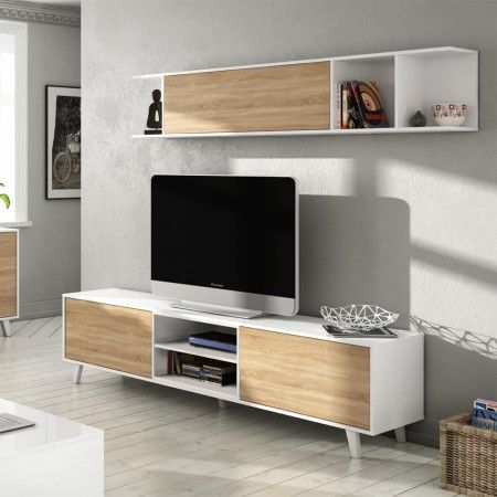 Mueble salón comedor Zaiken Plus blanco Brillo - roble Canadian 180 x 180 x 41 cm