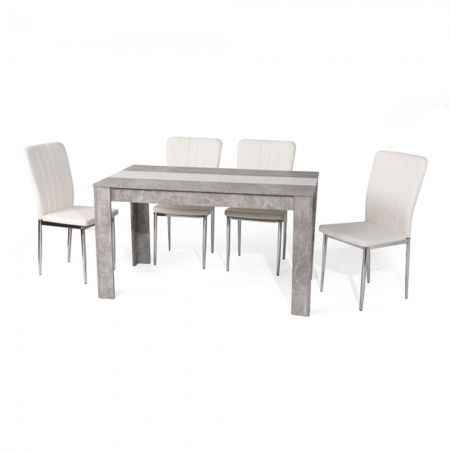 Mesa de comedor Denia Cemento - Blanco con 6 sillas PU blancas