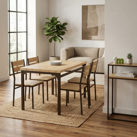 Conjunto de comedor Osaka MDF roble y metal negro - 110 x 75 x 70 cm