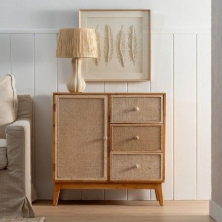 Recibidor de madera Gerel 3 cajones 1 puerta Natural 75,5 x 75,5 x 37 cm