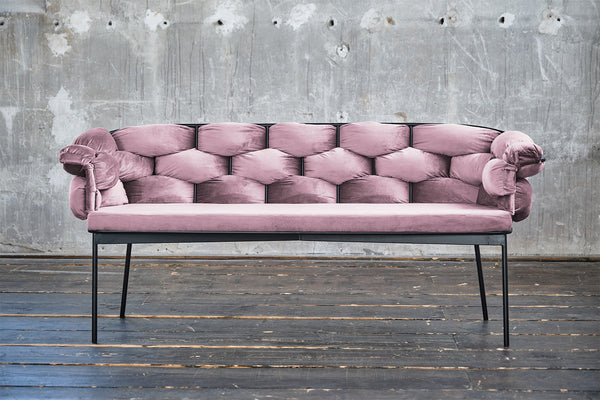 Banco KAWOLA MONTY, 240 cm, terciopelo rosa