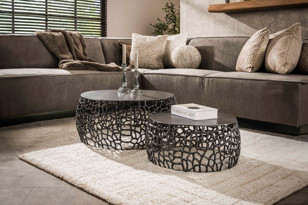 KAWOLA SONO juego de mesa de centro 2 piezas metal negro