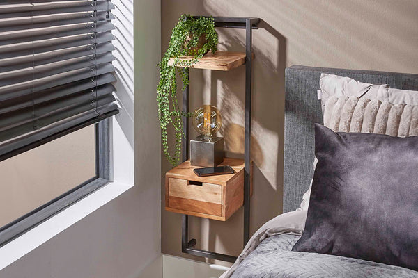 KAWOLA mesita de noche AIDY Estante colgante acacia natural 1 cajón