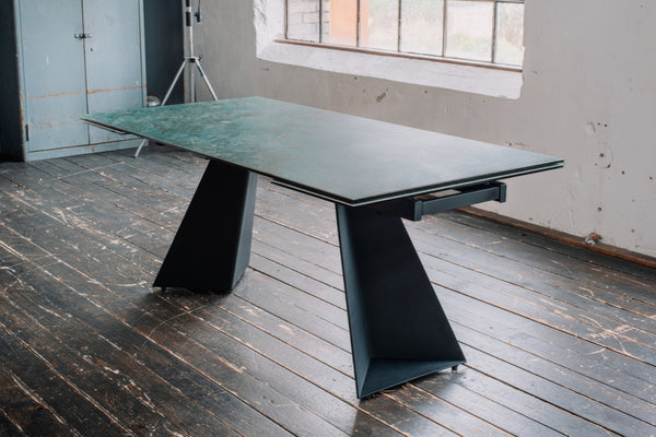 KAWOLA Mesa de comedor extensible LODI ceramica verde 200x100cm