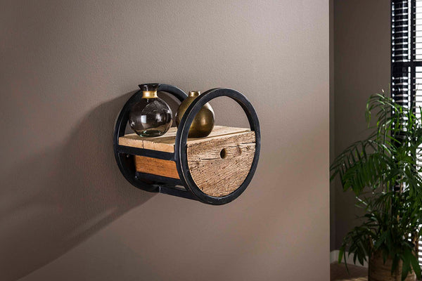 KAWOLA estante de pared RADEL Ø30 redondo de madera dura natural con cajón
