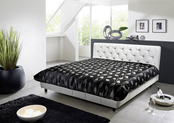 Cama tapizada MARSA de cuero auténtico blanco, 200 x 200 cm