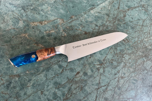 Cuchillos de cocina KAWOLA DUMA, de acero damasco, con mango de madera y grabado personalizado