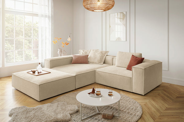 Sofá KAWOLA CARMO, sofá esquinero, tela beige