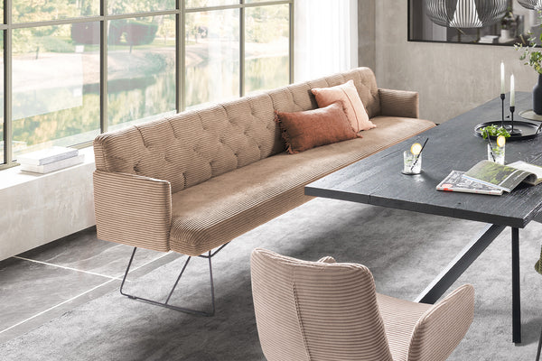 Banco de comedor KAWOLA CHARME, tapizado en Pana color topo