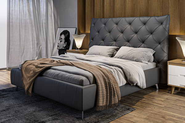 KAWOLA cama ANNY cama tapizada cuero negro