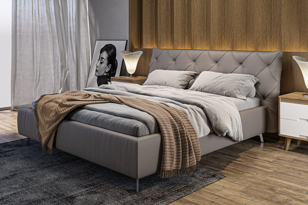 KAWOLA cama ANNY cama tapizada cuero gris