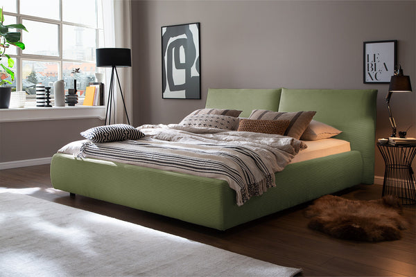 KAWOLA cama HENRY cama tapizada Pana verde oliva