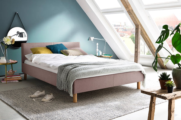 KAWOLA cama LEO cama tapizada tela rosa