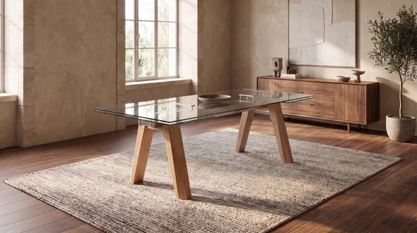 Mesa extensible KAWOLA MOUNTY, mesa de comedor de cristal, 200-300 cm x 100 cm
