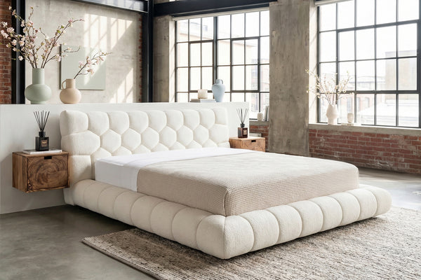 Cama KAWOLA ATTICO Cama tapizada Tejido blanco crema