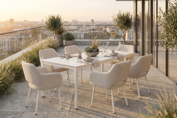 Conjunto de muebles de jardín KAWOLA AMUR, 7 piezas, aluminio color crema