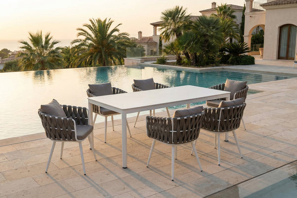 Conjunto de muebles de jardín KAWOLA LUSHA, 7 piezas, acero gris oscuro