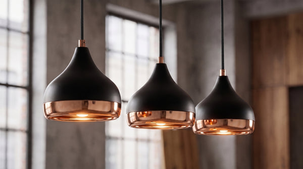 Lámpara colgante KAWOLA ADIGE de 3 puntos de luz, metal negro y cobre