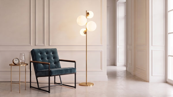 Lámpara de pie KAWOLA TROPEA de 4 puntos de luz, cristal dorado
